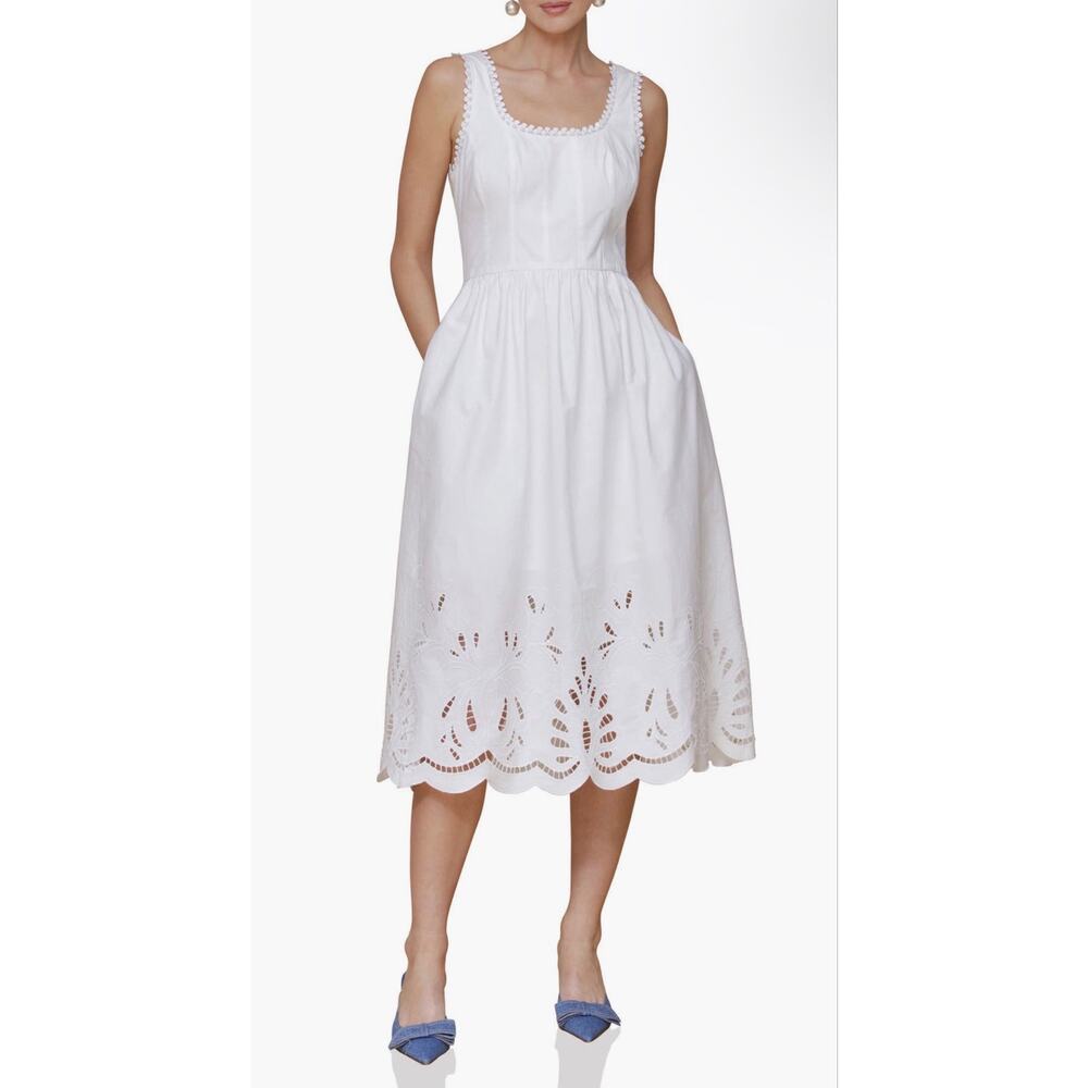 Avec Les Filles White Sleeveless Embroidered Dress - Size 6